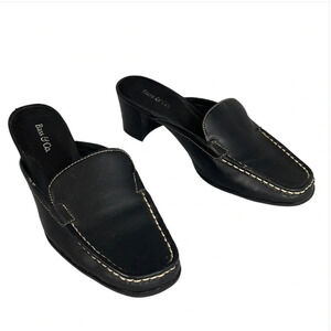 BASS & CO Cecile Chunky Heel Slide Loafers Black Vegan Leather Rubber Soles 7